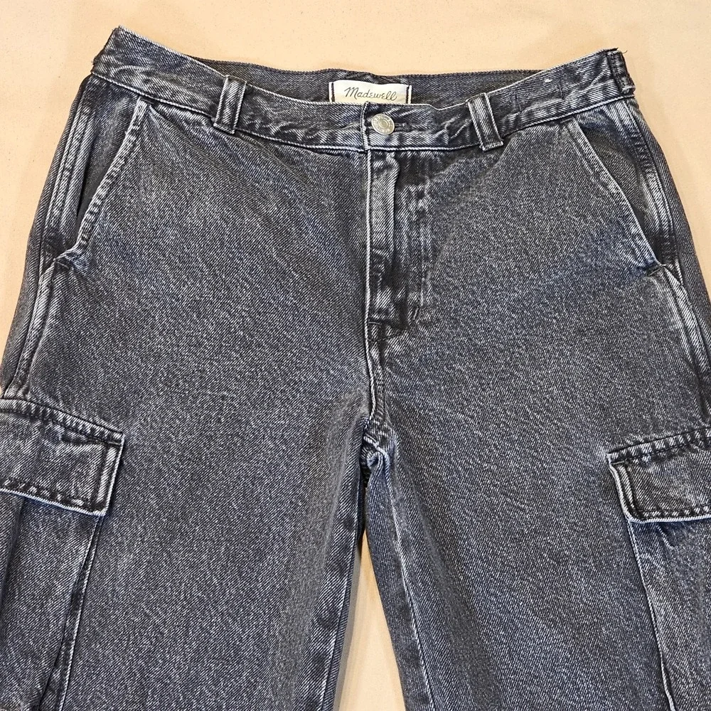 Madewell Womens Low Slung Straight Cargo Jeans Ranney Wash Snap Pockets‎ Size 26